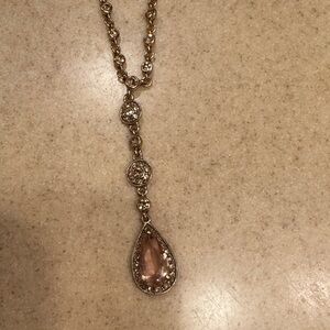 Elegant Gold and Pink Teardrop Pendant Necklace